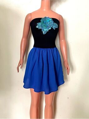 Black Top with Sequin Flower & Blue Polyester Skirt for My Size Barbie Doll New